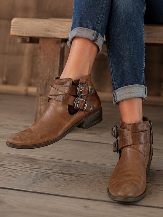 Frye Shoes - Frye Ray Ankle Boots Brown Leather Western Shootie Cowboy Booties 7.5 M *Flawed